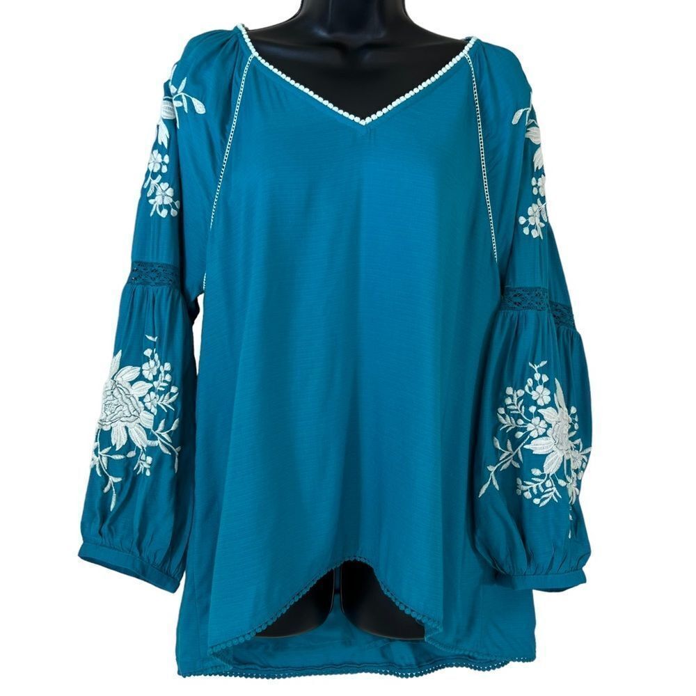 SUNDANCE Modal Embroidered Naomi Isles Top Blouse